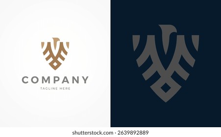 Eagle Logo Design, Eagle with shield combination in two color, usable for brand and company logos, vector illustration