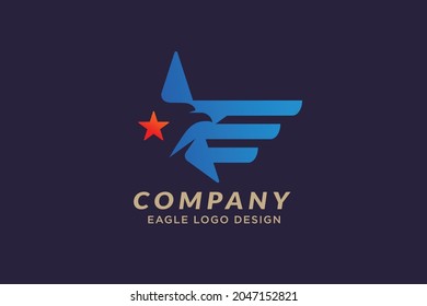plantilla de diseño de logotipo de águila, estrella azul con cabeza de águila en espacio negativo vectorial gráfico ilustración de concepto
