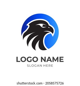 diseño de diseño de logotipo de águila vector con estilo de color azul y negro plano