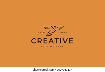 Eagle logo design. Vector illustration of the eagle will pounce on its prey logo design. Vintage logo design with line art icon style.