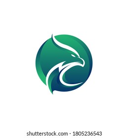 Eagle Logo design vector template negative space. Creative Wild Bird Falcon Hawk in circle Logotype concept icon.