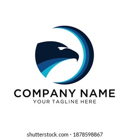Eagle Logo design vector template for negative space. Creative Wild Bird Falcon Hawk in Circle Logotype concept icon.