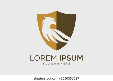 Eagle logo design eagle wings vector illustration with shield icon and creative idea