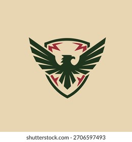 The eagle logo is designed with a war concept with a flat geometric model with good dark and bright colors. This logo is also suitable for use in an organization or association.