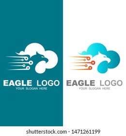 Eagle logo, eagle + electronic circuit line shape, sky logo design concept, cloud icon