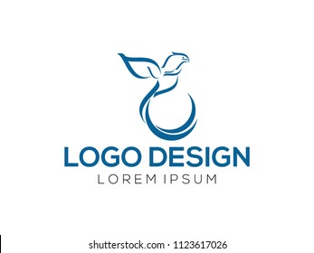 Eagle logo, emblem of a flying hawk hunter, silhouette of a bird of predator with wings directed upwards in the style of negative space, design element template
