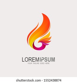 Eagle logo with fire icon, Phoenix logo template, Fire-bird, Eagle logo