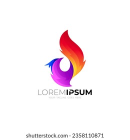 Eagle logo with fire icon, Phoenix logo template, Fire-bird, Eagle logo