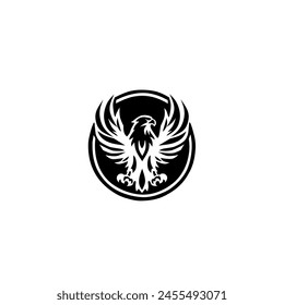 The eagle logo flaps its wings in black and white. Vector illustration.