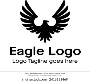 Eagle Logo, Flying Bird Emblem. dove mascot. American Bald Eagle silhouette logo. Minimal design, minimalistic logo vector