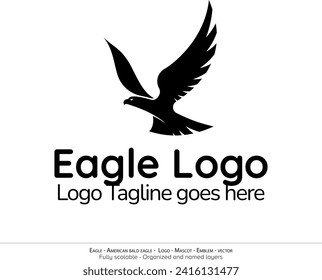 Eagle Logo, Flying Bird Emblem. dove mascot. American Bald Eagle silhouette logo. Minimal design, minimalistic logo vector