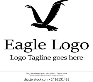 Eagle Logo, Flying Bird Emblem. dove mascot. American Bald Eagle silhouette logo. Minimal design, minimalistic logo vector