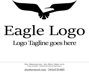 Logo De Águila, Emblema De Aves Voladoras. mascota de paloma. Logo de la silueta de American Bald Eagle. Diseño mínimo, vector de logotipo minimalista
