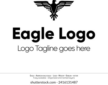 Eagle Logo, Flying Bird Emblem. dove mascot. American Bald Eagle silhouette logo. Minimal design, minimalistic logo vector