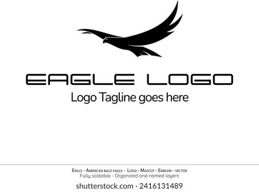 Eagle Logo, Flying Bird Emblem. dove mascot. American Bald Eagle silhouette logo. Minimal design, minimalistic logo vector