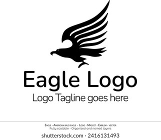 Eagle Logo, Flying Bird Emblem. dove mascot. American Bald Eagle silhouette logo. Minimal design, minimalistic logo vector