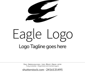 Eagle Logo, Flying Bird Emblem. dove mascot. American Bald Eagle silhouette logo. Minimal design, minimalistic logo vector
