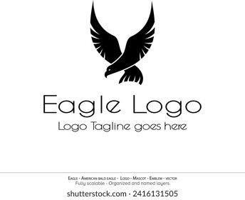 Eagle Logo, Flying Bird Emblem. dove mascot. American Bald Eagle silhouette logo. Minimal design, minimalistic logo vector