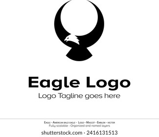Eagle Logo, Flying Bird Emblem. dove mascot. American Bald Eagle silhouette logo. Minimal design, minimalistic logo vector
