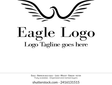 Eagle Logo, Flying Bird Emblem. dove mascot. American Bald Eagle silhouette logo. Minimal design, minimalistic logo vector