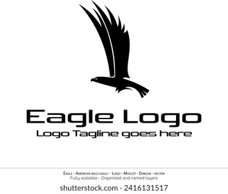 Eagle Logo, Flying Bird Emblem. dove mascot. American Bald Eagle silhouette logo. Minimal design, minimalistic logo vector