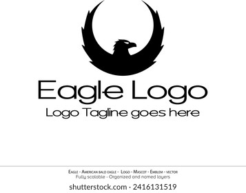 Eagle Logo, Flying Bird Emblem. dove mascot. American Bald Eagle silhouette logo. Minimal design, minimalistic logo vector