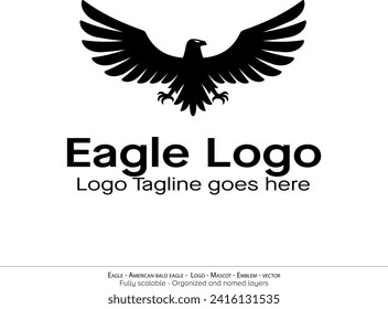 Logo De Águila, Emblema De Aves Voladoras. mascota de paloma. Logo de la silueta de American Bald Eagle. Diseño mínimo, vector de logotipo minimalista