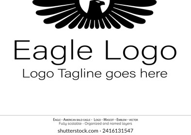 Eagle Logo, Flying Bird Emblem. dove mascot. American Bald Eagle silhouette logo. Minimal design, minimalistic logo vector