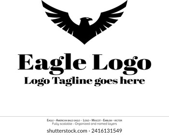 Eagle Logo, Flying Bird Emblem. dove mascot. American Bald Eagle silhouette logo. Minimal design, minimalistic logo vector