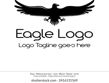 Eagle Logo, Flying Bird Emblem. dove mascot. American Bald Eagle silhouette logo. Minimal design, minimalistic logo vector