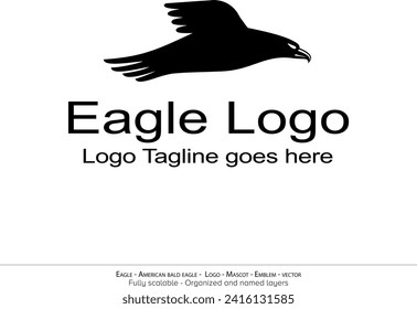 Logo De Águila, Emblema De Aves Voladoras. mascota de paloma. Logo de la silueta de American Bald Eagle. Diseño mínimo, vector de logotipo minimalista