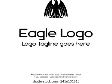 Eagle Logo, Flying Bird Emblem. dove mascot. American Bald Eagle silhouette logo. Minimal design, minimalistic logo vector