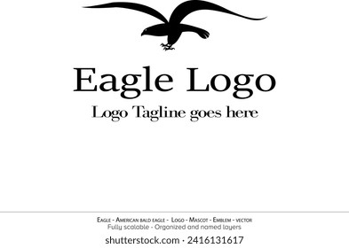 Eagle Logo, Flying Bird Emblem. dove mascot. American Bald Eagle silhouette logo. Minimal design, minimalistic logo vector