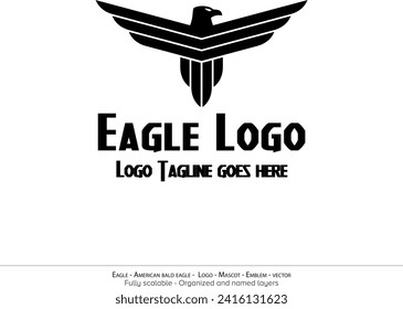 Eagle Logo, Flying Bird Emblem. dove mascot. American Bald Eagle silhouette logo. Minimal design, minimalistic logo vector