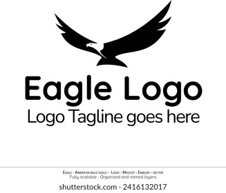 Eagle Logo, Flying Bird Emblem. dove mascot. American Bald Eagle silhouette logo. Minimal design, minimalistic logo vector
