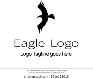 Eagle Logo, Flying Bird Emblem. dove mascot. American Bald Eagle silhouette logo. Minimal design, minimalistic logo vector