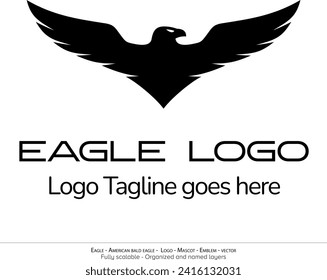Eagle Logo, Flying Bird Emblem. dove mascot. American Bald Eagle silhouette logo. Minimal design, minimalistic logo vector