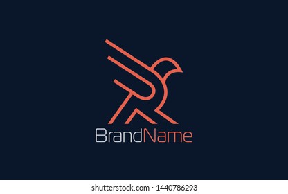 Eagle logo formed with simple line in orange color