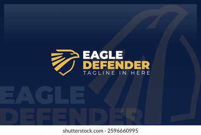 Eagle logo forming a shield symbol with gold color