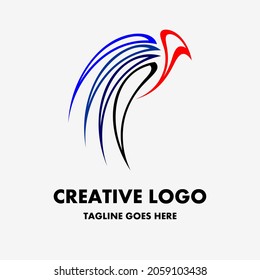 eagle logo, icon in blue red curve bird shape. creative and simple vector logo. Abstract business logo icon design template