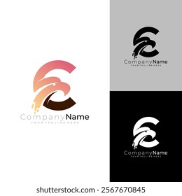 Eagle logo with letter E design combination, falcon logos