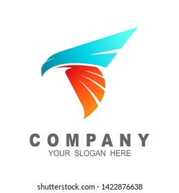eagle logo with letter f design illustration, wing and bird icon