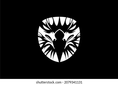 Eagle logo on black and white color, eagle in shield, vector logo