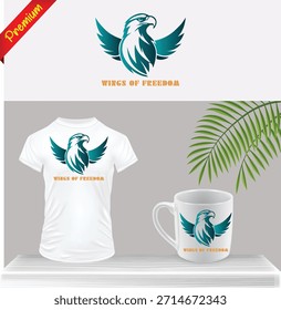 Eagle Logo On Tshirt And Coffee Mug With Palm Leaf