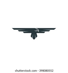 Eagle logo raven mockup, predator bird wings silhouette, aviation emblem design element