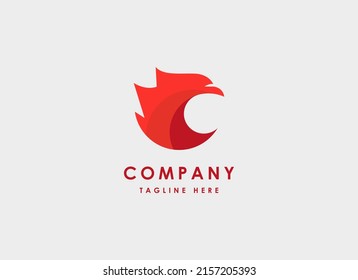Eagle Logo. Red Geometric Shape Eagle Head isolated on Grey Background. Flat Vector Logo Design Template Element.