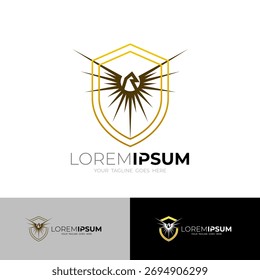 Logotipo del águila y combinación del diseño del escudo, iconos de la seguridad