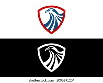 Eagle logo with shield design illustration, line icon template. abstract eagle logo in shield concept