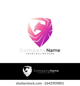 Eagle logo and shield design vector, logo of a strong defense