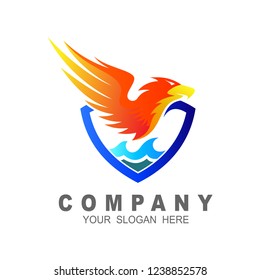 Eagle logo , shield, and wave , security  icon